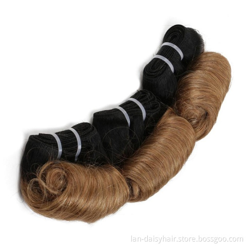 Hair Extensions 6 Short Afro Body Wave Ombre 1B/27/30 Brazilian  Remy Human Hair Bundles Honey Blonde 4Pcs